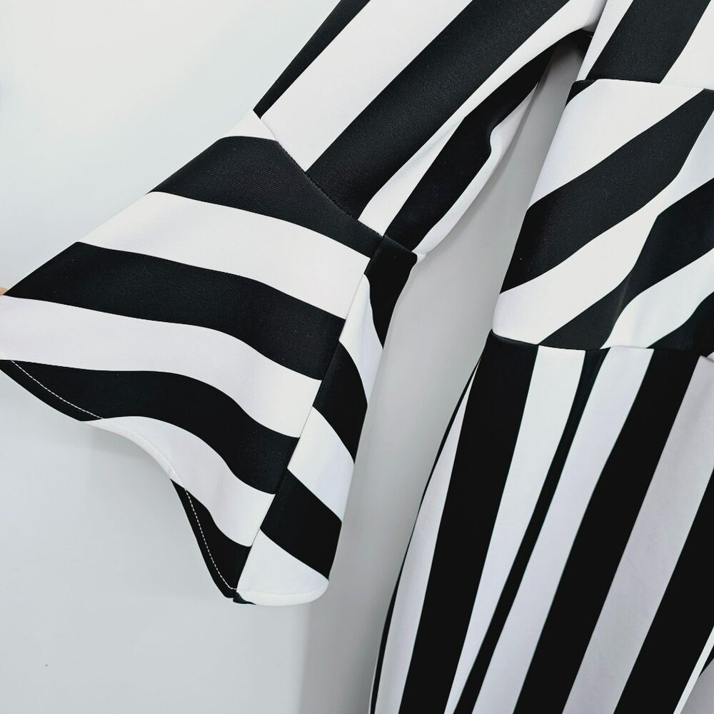 Eloquii Dress 16 Black White Stripe Flare Sleeve Body Hugging Bodycon Scuba Plus - Picture 5 of 13